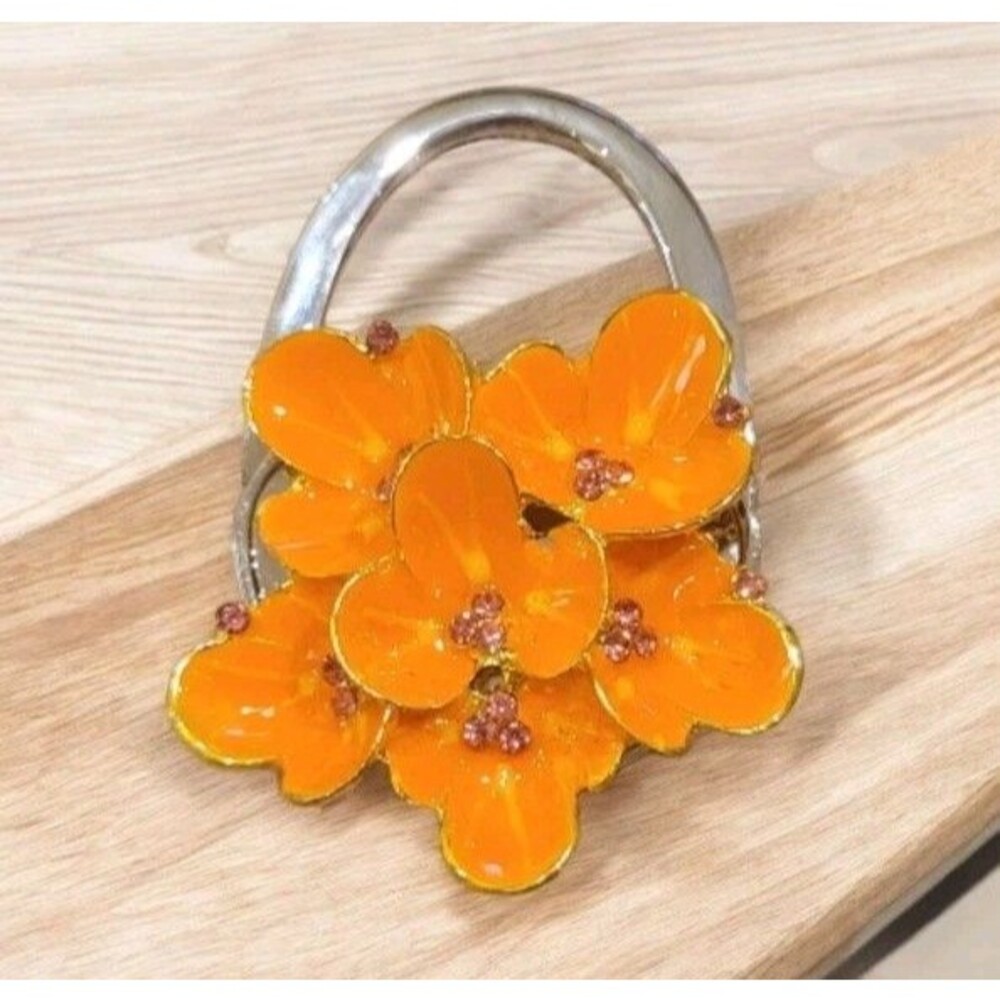 3D Enamel Rhinestone Foldable Handbag Holder Bloom Flower Blossoms Purse Hook